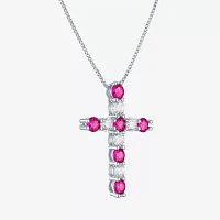 Womens Lab Created Ruby Sterling Silver Pendant Necklace