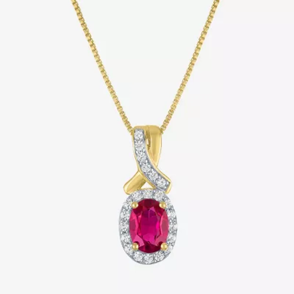 Womens Lab Created Red Ruby 14K Gold 14K Gold Over Silver Oval Pendant Necklaces