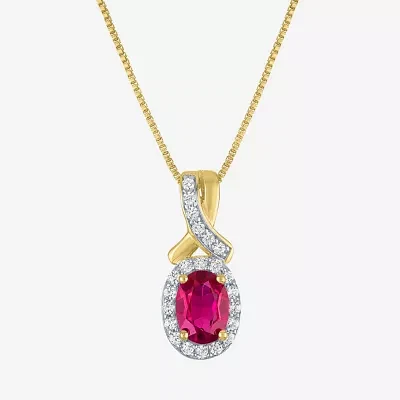 Womens Lab Created Red Ruby 14K Gold 14K Gold Over Silver Oval Pendant Necklaces