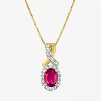 Womens Lab Created Red Ruby 14K Gold 14K Gold Over Silver Oval Pendant Necklace