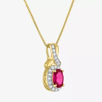 Womens Lab Created Red Ruby 14K Gold 14K Gold Over Silver Oval Pendant Necklace