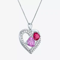 Womens Lab Created Amethyst or Ruby Sterling Silver Heart Pendant Necklace