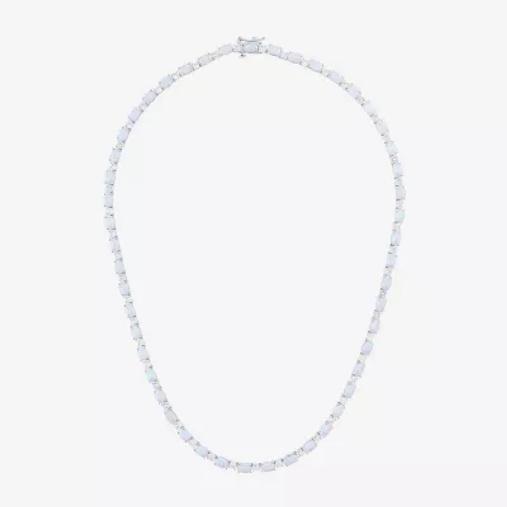 Womens Lab Created White Opal Sterling Silver Tennis Necklaces