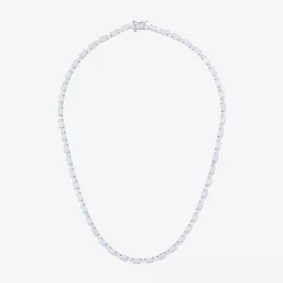 Womens Lab Created White Opal Sterling Silver Tennis Necklaces