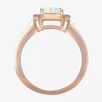 Yes, Please! Womens Lab Created White Opal 14K Rose Gold Over Silver Halo Cocktail Ring