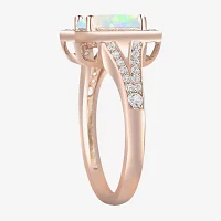 Yes, Please! Womens Lab Created White Opal 14K Rose Gold Over Silver Halo Cocktail Ring