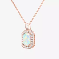Yes Womens Lab Created White Opal 14K Rose Gold Over Silver Pendant Necklaces