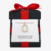 Yes Womens Lab Created White Opal 14K Rose Gold Over Silver Pendant Necklaces