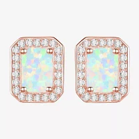 Yes, Please! Lab Created White Opal 14K Rose Gold Over Silver 9mm Stud Earrings