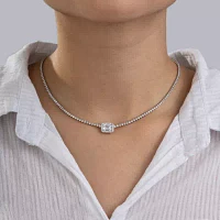 Diamonart Womens White Cubic Zirconia Sterling Silver Tennis Necklaces