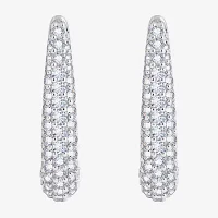 Diamonart Cubic Zirconia Sterling Silver Oval Hoop Earrings