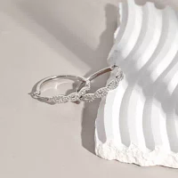 Diamonart White Cubic Zirconia Sterling Silver 18.5mm Oval Hoop Earrings