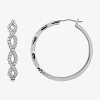 Diamonart White Cubic Zirconia Sterling Silver 18.5mm Oval Hoop Earrings