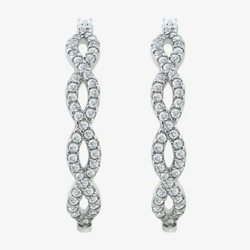 Diamonart White Cubic Zirconia Sterling Silver 18.5mm Oval Hoop Earrings