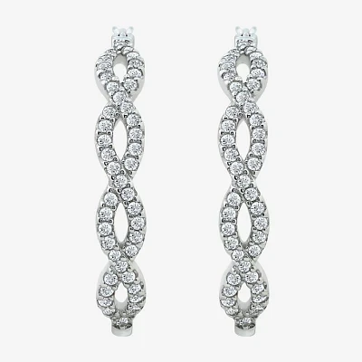 Diamonart White Cubic Zirconia Sterling Silver 18.5mm Oval Hoop Earrings
