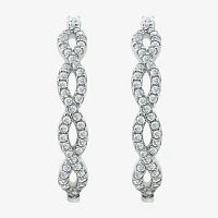 Diamonart White Cubic Zirconia Sterling Silver 18.5mm Oval Hoop Earrings