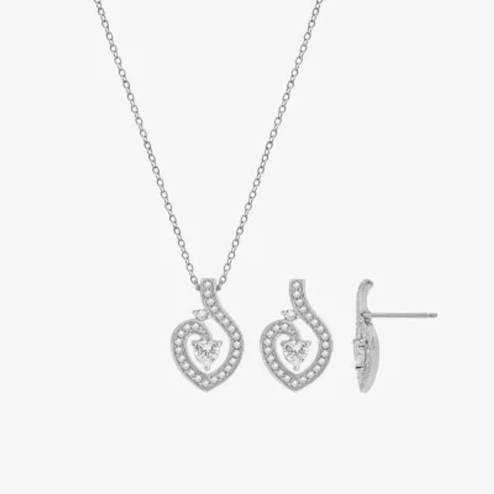 Diamonart White Cubic Zirconia Sterling Silver Heart 2-pc. Jewelry Set