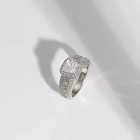 Diamonart Womens White Cubic Zirconia Sterling Silver Side Stone Engagement Ring