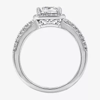 Diamonart Womens White Cubic Zirconia Sterling Silver Side Stone Engagement Ring
