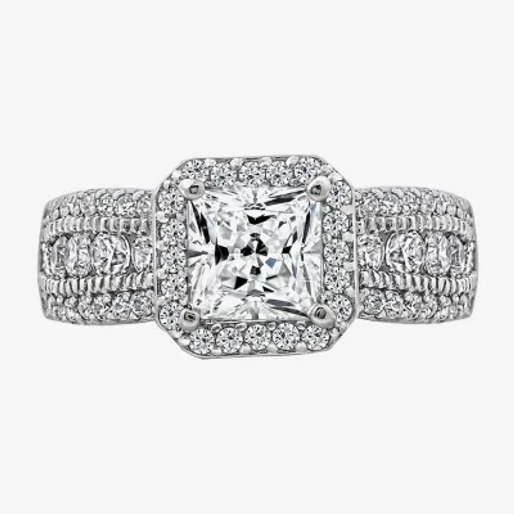 Diamonart Womens White Cubic Zirconia Sterling Silver Side Stone Engagement Ring
