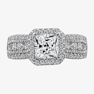 Diamonart Womens White Cubic Zirconia Sterling Silver Side Stone Engagement Ring