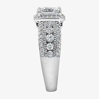 Diamonart Womens White Cubic Zirconia Sterling Silver Side Stone Engagement Ring