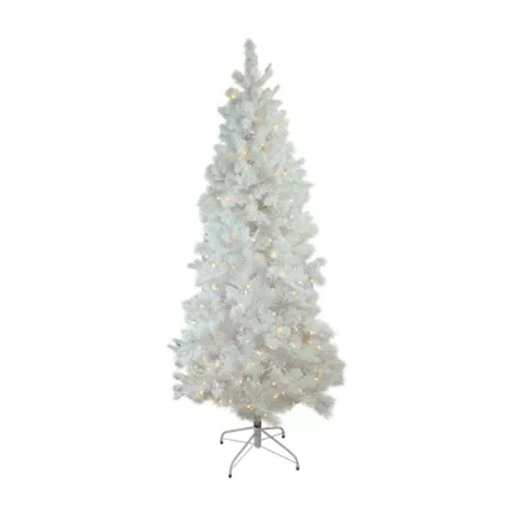 Northlight Slim Flocked Pine 9 Foot Pre-Lit Pine Christmas Tree