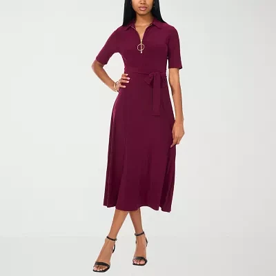 MSK Womens Short Sleeve Midi Fit + Flare Dress