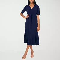 MSK Womens Short Sleeve Midi Fit + Flare Dress