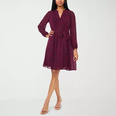 MSK Womens Long Sleeve Paisley Shirt Dress