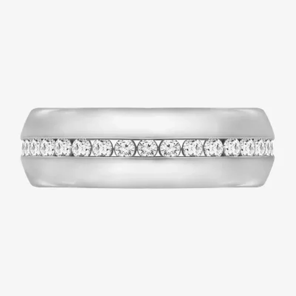 Diamonart 7.5MM White Cubic Zirconia Sterling Silver Wedding Band