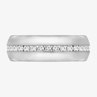 Diamonart 7.5MM White Cubic Zirconia Sterling Silver Wedding Band