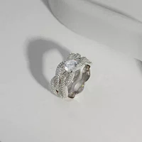 Diamonart Womens White Cubic Zirconia Sterling Silver Side Stone Bridal Set