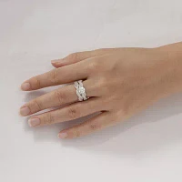 Diamonart Womens White Cubic Zirconia Sterling Silver Side Stone Bridal Set