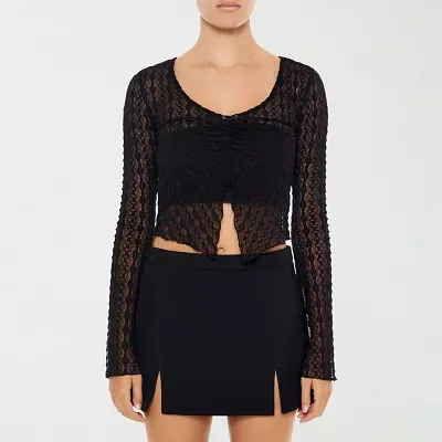 Forever 21 Lace Flyaway Womens Round Neck Long Sleeve Crop Top Juniors