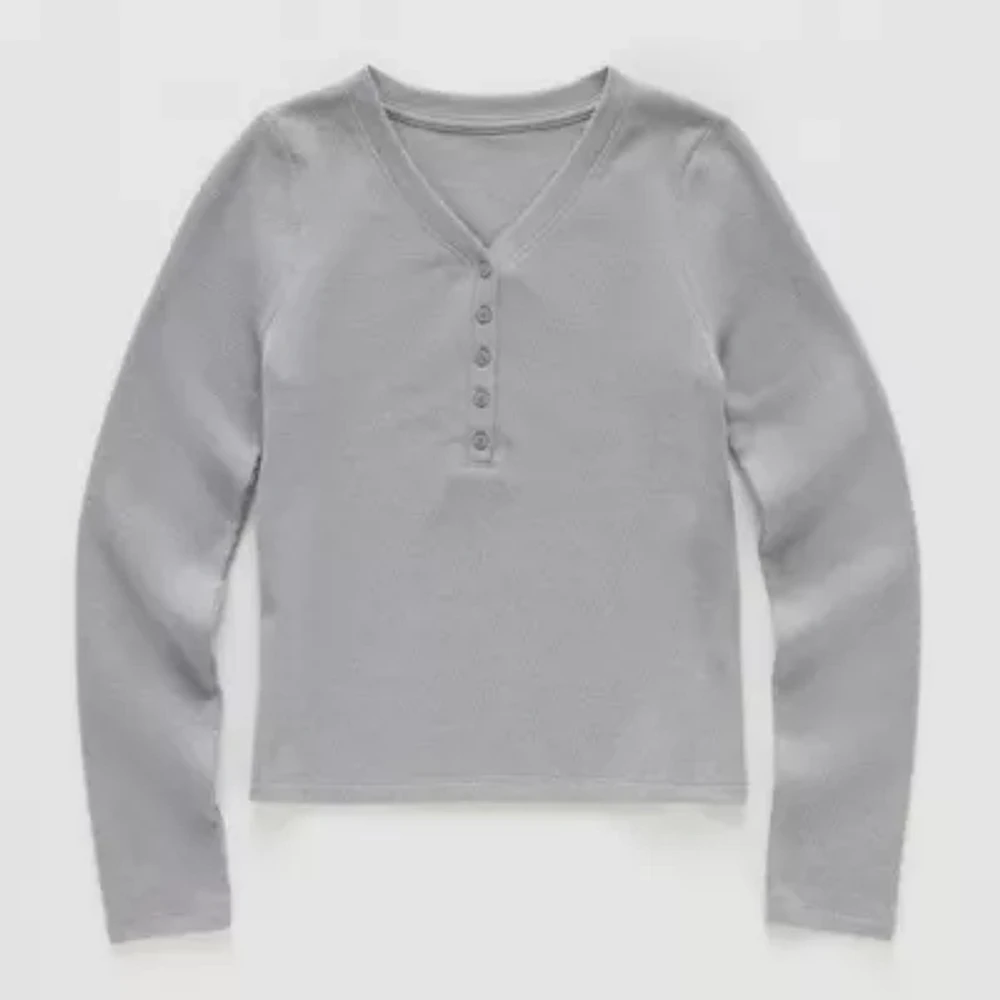 Thereabouts Little & Big Girls Henley Neck Long Sleeve T-Shirt