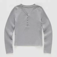 Thereabouts Little & Big Girls Henley Neck Long Sleeve T-Shirt