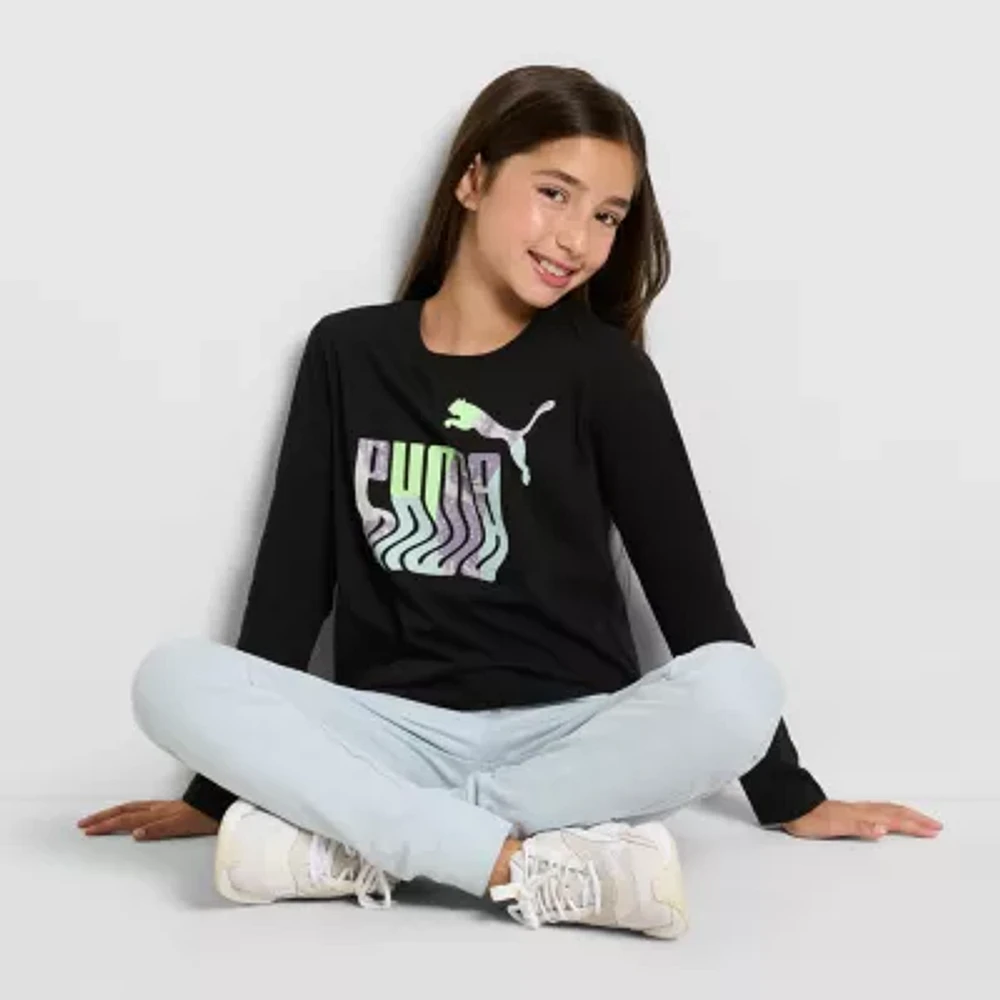 PUMA Big Girls Crew Neck Long Sleeve Graphic T-Shirt