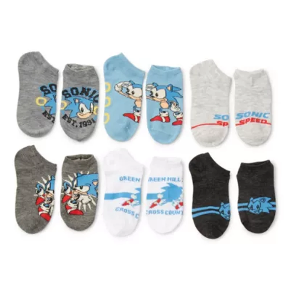 Big Boys 6 Pair Sonic the Hedgehog Multi-Pack No Show Socks