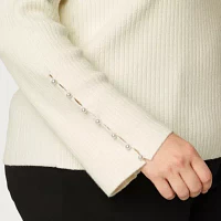 Liz Claiborne Plus Womens Square Neck Long Sleeve Pullover Sweater