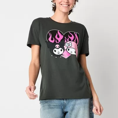 Juniors My Melody And Kuromi Boyfriend Tee Womens Crew Neck Short Sleeve Hello Kitty Graphic T-Shirt