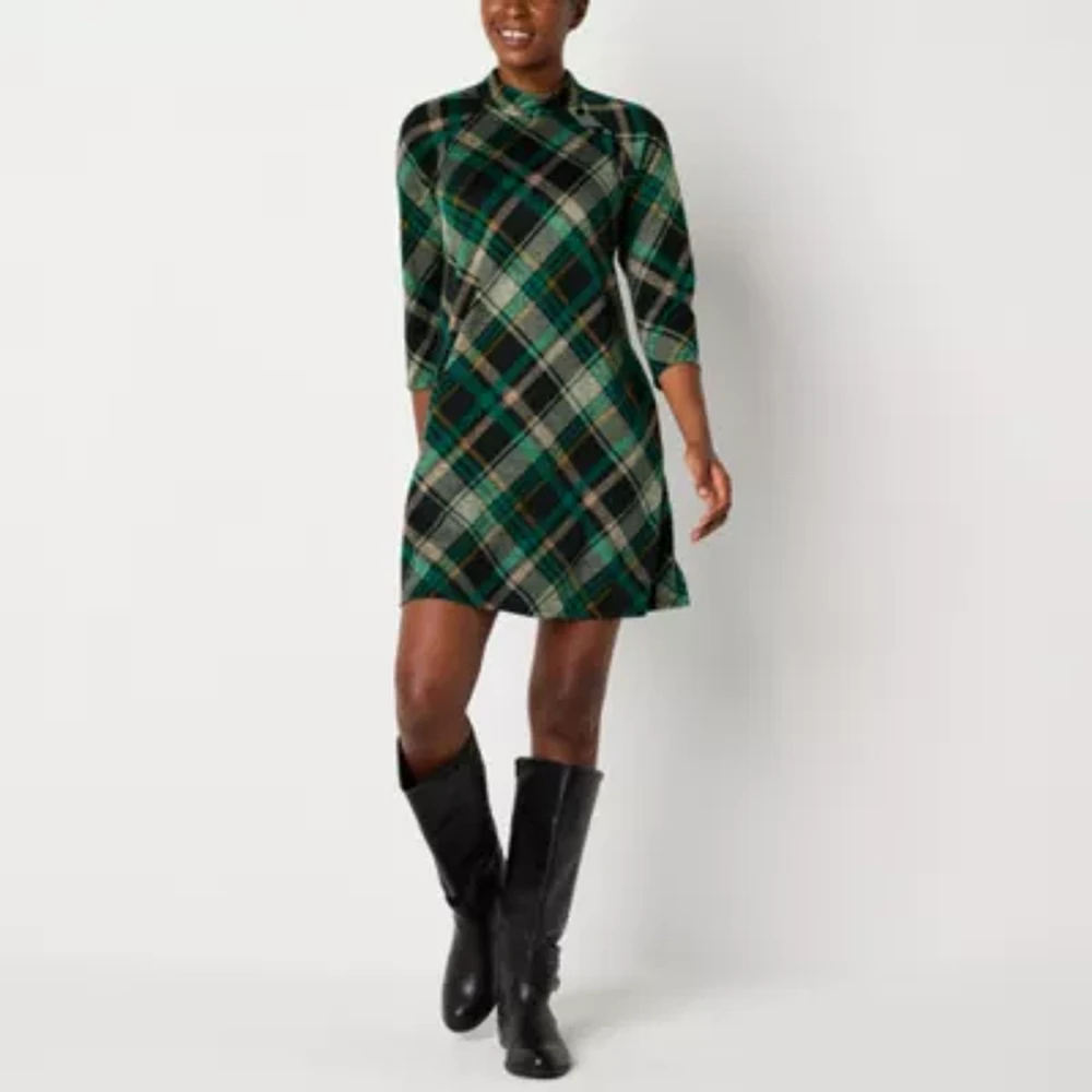 Jessica Howard Womens 3/4 Sleeve Plaid Shift Dress