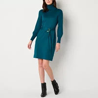 Maia Womens Long Sleeve Belted Sweater Dress