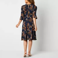 R & K Originals Womens 3/4 Sleeve Floral Fit + Flare Dress