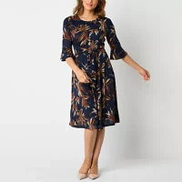 R & K Originals Womens 3/4 Sleeve Floral Fit + Flare Dress