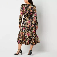 R & K Originals Womens Long Sleeve Floral Fit + Flare Dress