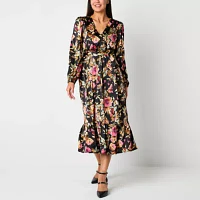 R & K Originals Womens Long Sleeve Floral Fit + Flare Dress