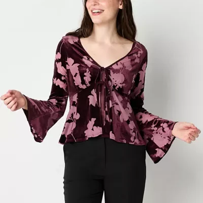 Brannan Womens V Neck Long Sleeve Blouse