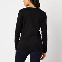 St. John's Bay Womens V Neck Long Sleeve T-Shirt