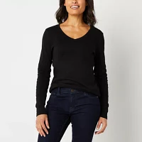 St. John's Bay Womens V Neck Long Sleeve T-Shirt